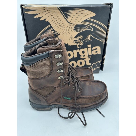 Georgia Athens Mens Brown Leather Waterproof 8in Lace Up Work Boots 12W main image 6
